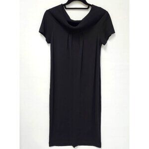 Lida Baday Women's Black Ribbed Collar Midi Dress Size M